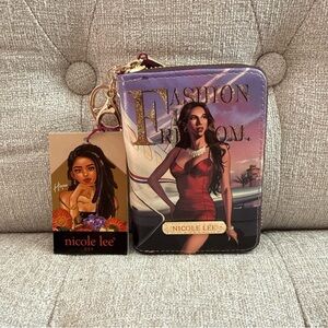 NWT Nicole Lee Pink&Purple Gradient RFID Zip Card holder/Wallet w/Illustration